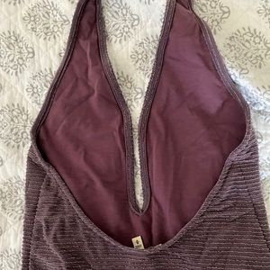 Purple Sparkly bodysuit - plunged chest/open back